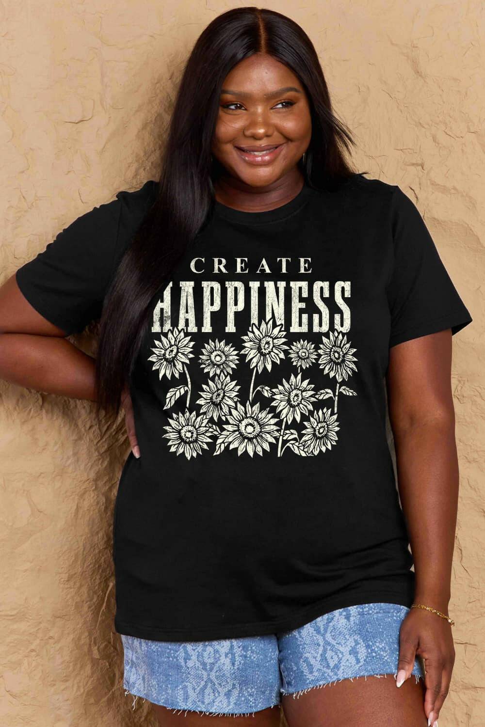 Simply Love Full Size CREATE HAPPINESS Graphic Cotton T-Shirt - Carri's Cache