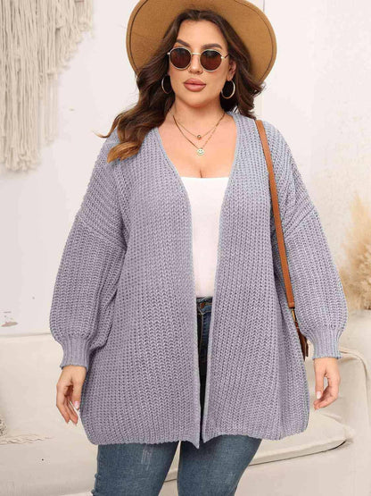 Plus Size Open Front Dropped Shoulder Knit Cardigan - Carri's Cache