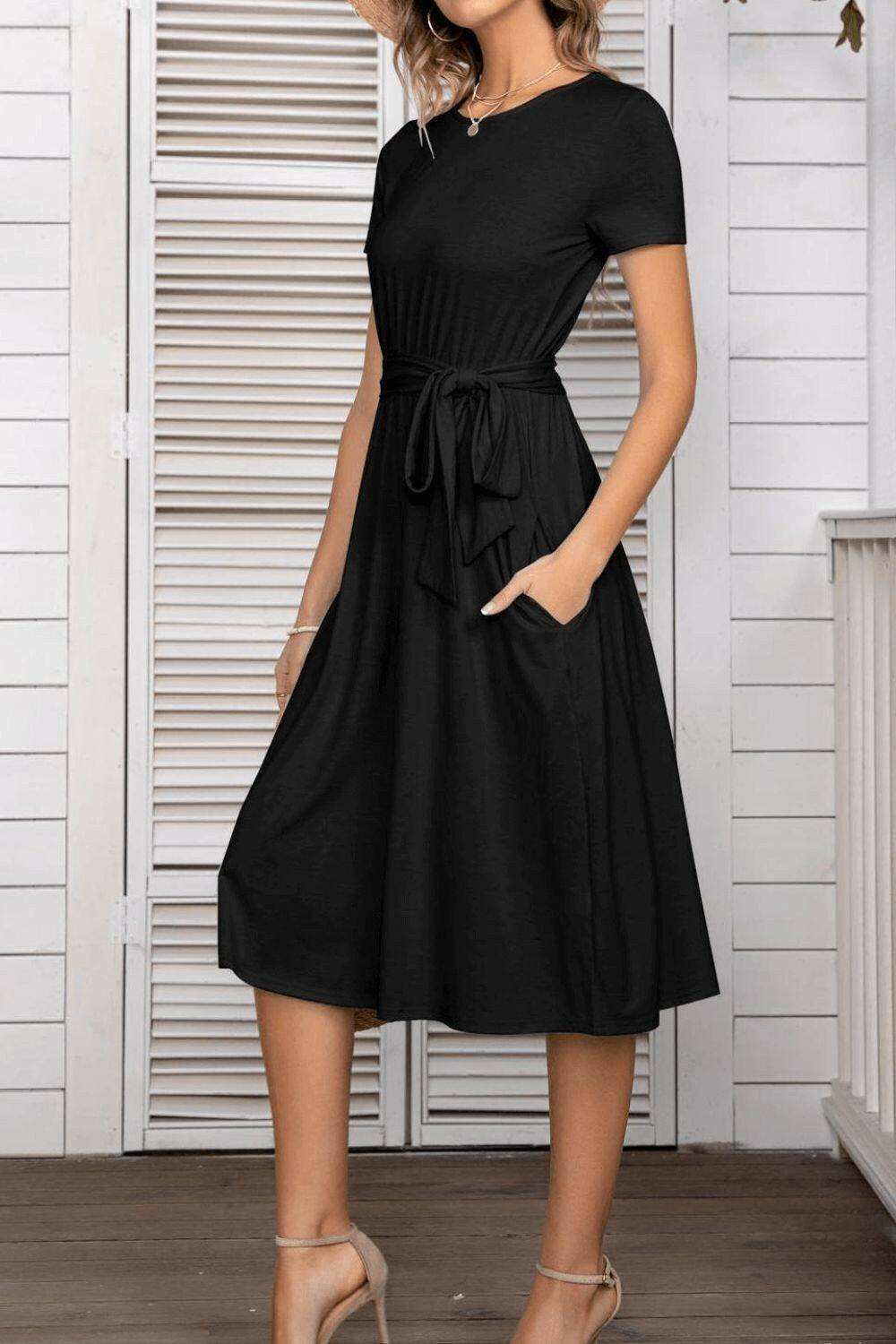 Belted Tee Dress With Pockets.