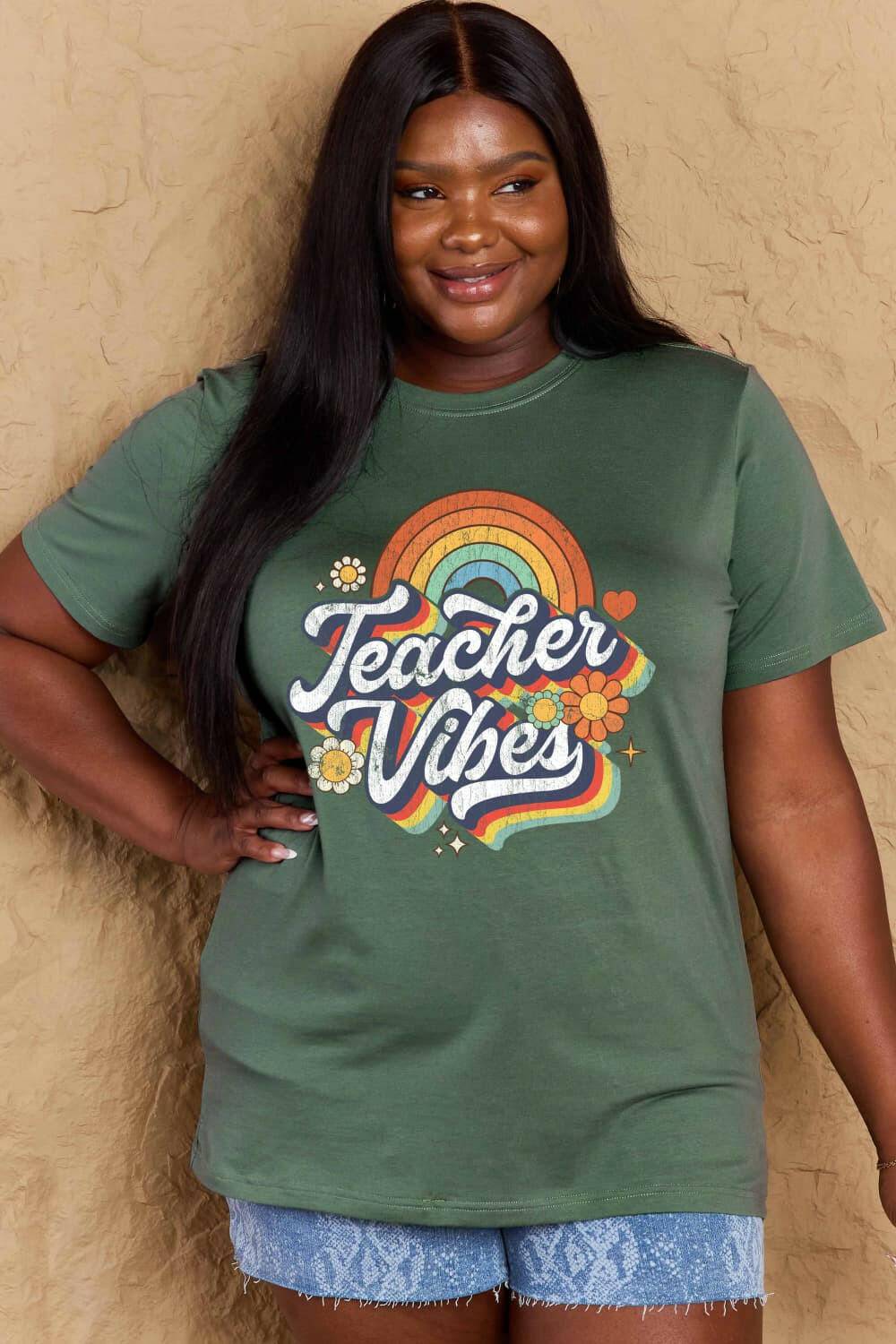 Simply Love Full Size TEACHER VIBES Graphic Cotton T-Shirt - Carri's Cache