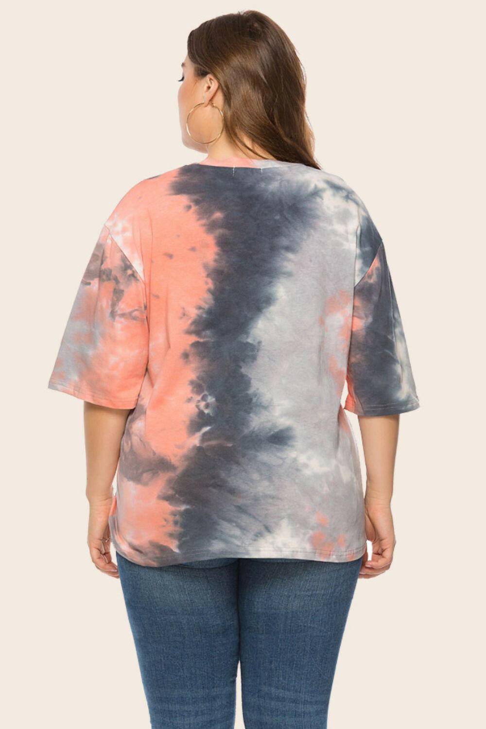 Plus Size Tie-Dye Half Sleeve Tee Shirt.