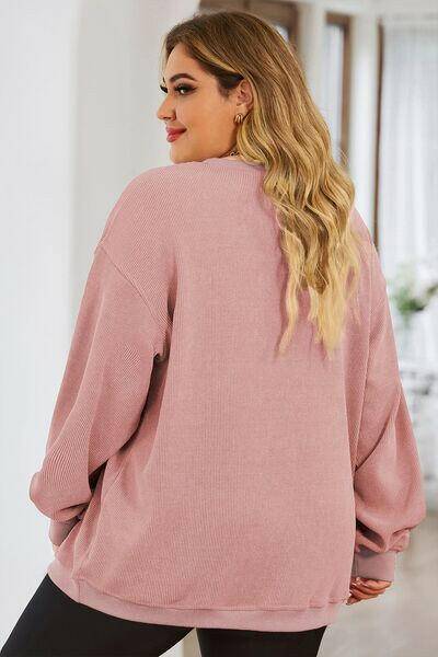 Plus Size Heart Ribbed Round Neck Sweatshirt - Carri's Cache