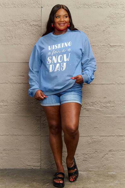 Simply Love Full Size WISHING FOR A SNOW DAY Round Neck Sweatshirt - Carri's Cache