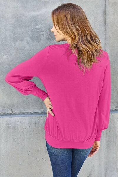 Basic Bae Full Size V-Neck Lantern Sleeve Blouse - Carri's Cache