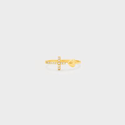 Heart Shape Cross Inlaid Zircon Open Ring - Carri's Cache