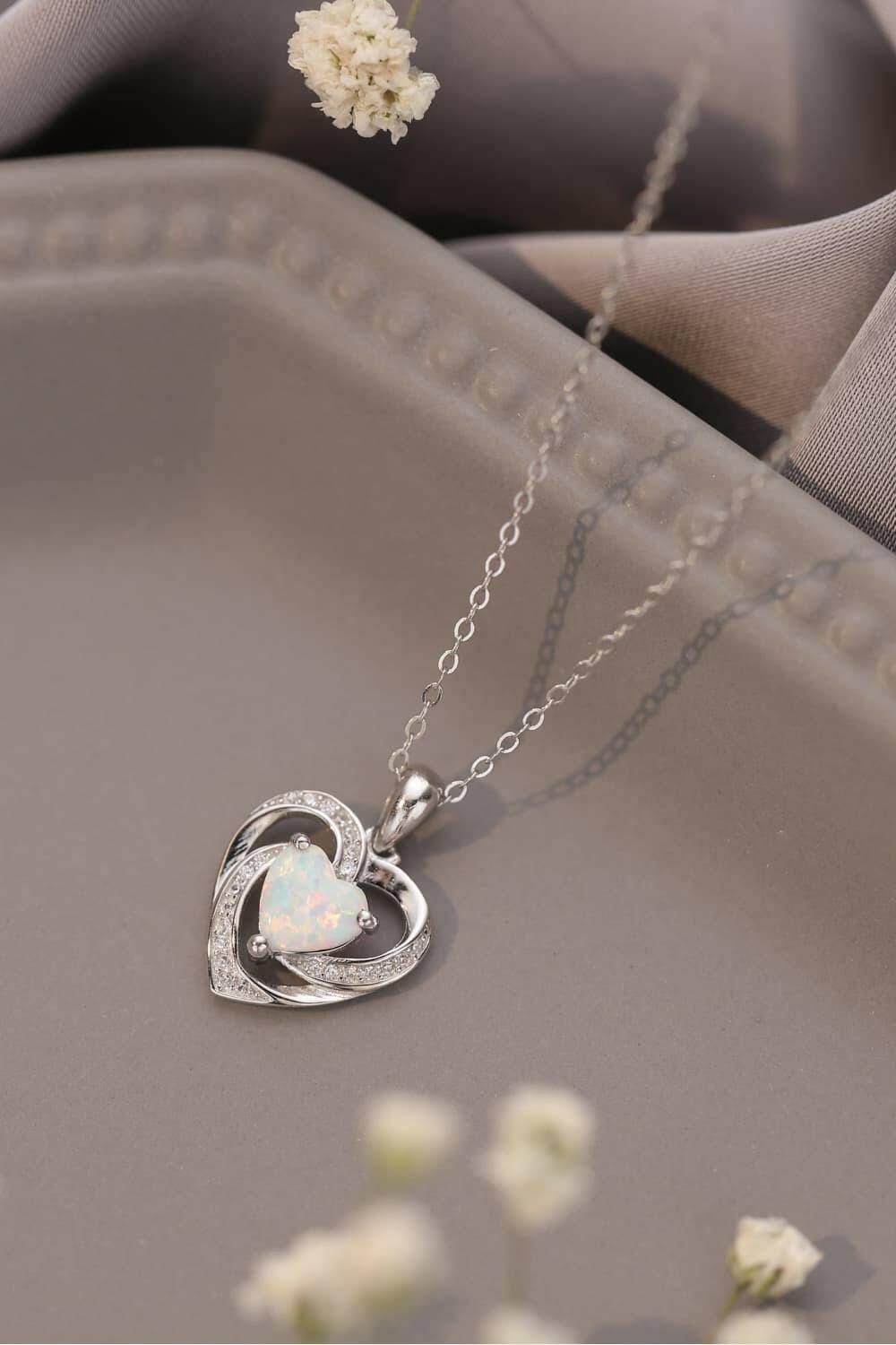 Opal Heart Pendant Necklace.