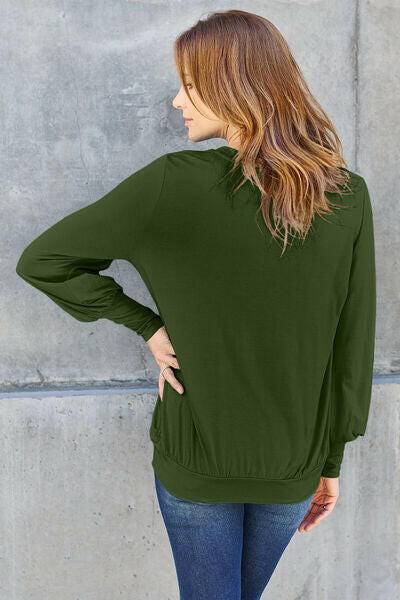 Basic Bae Full Size V-Neck Lantern Sleeve Blouse - Carri's Cache