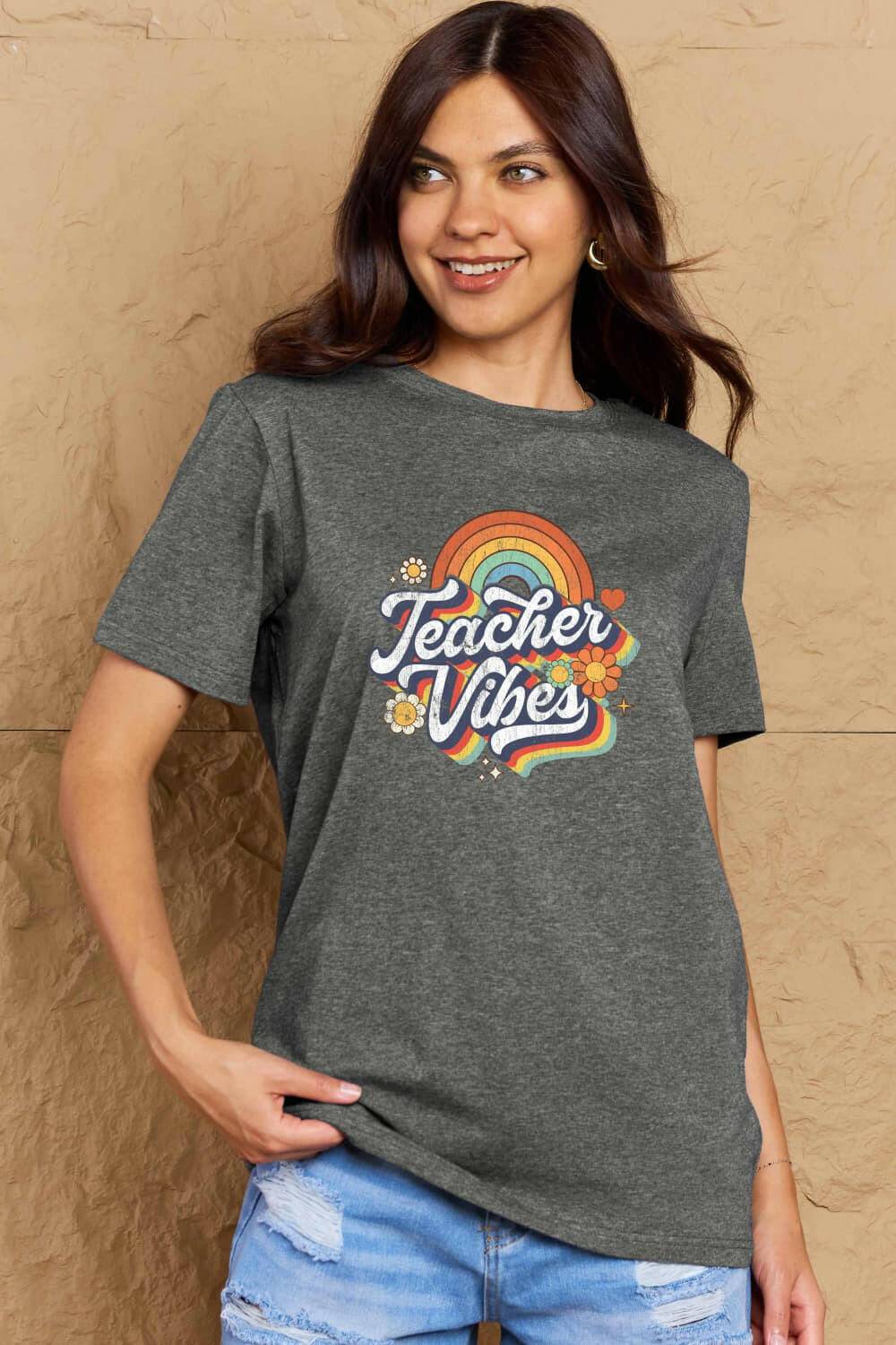 Simply Love Full Size TEACHER VIBES Graphic Cotton T-Shirt - Carri's Cache