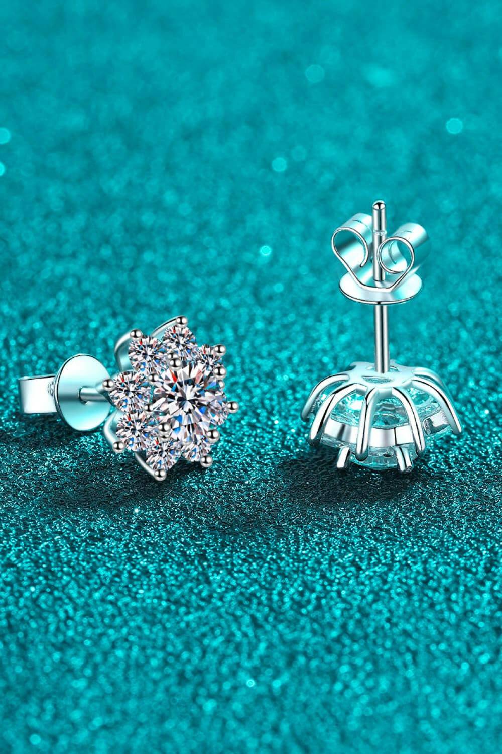 Moissanite 925 Sterling Silver Flower/Snowflake Earrings - Carri's Cache