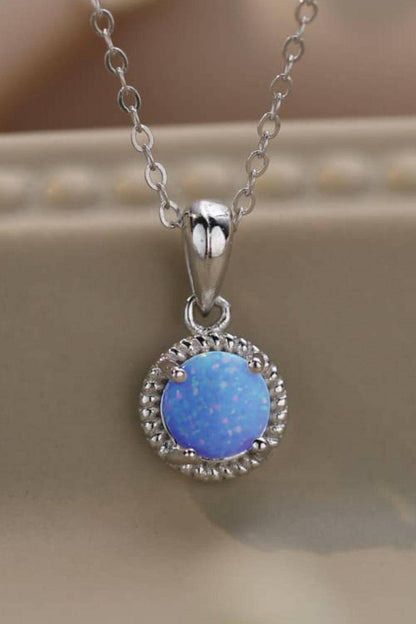 Opal Round Pendant Chain Necklace.