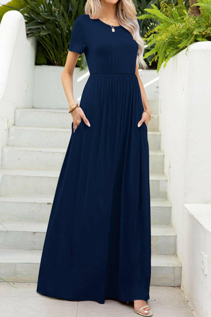 Round Neck Maxi Tee Dress with Pockets.