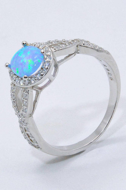 925 Sterling Silver Opal Halo Ring.