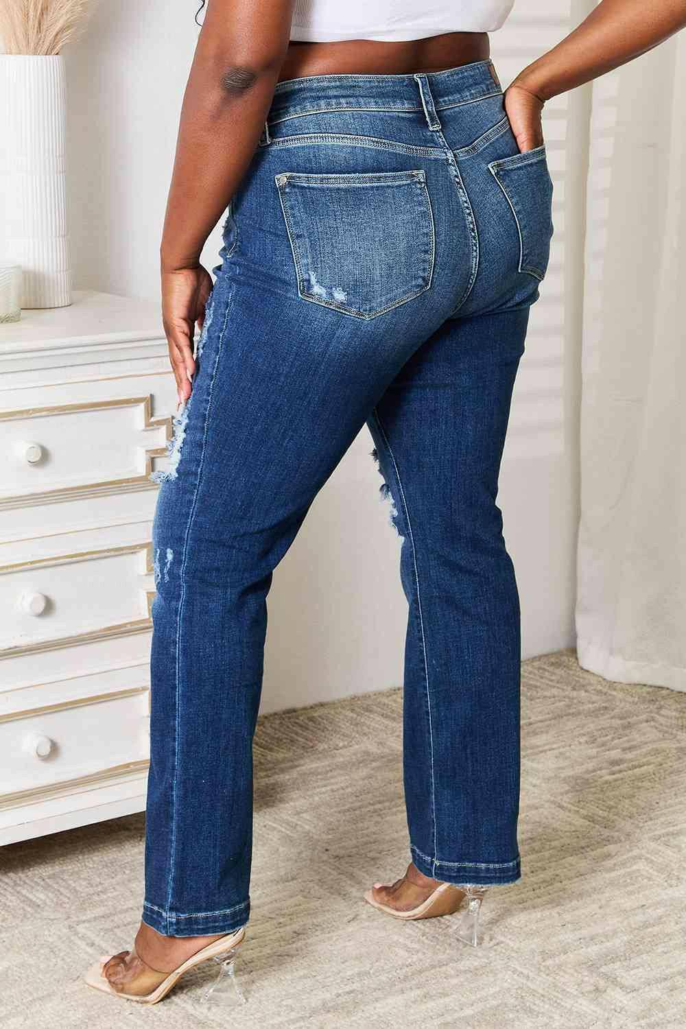 Judy Blue Full Size Mid Rise Hand Sand & Destroy Bootcut Jeans - Carri's Cache