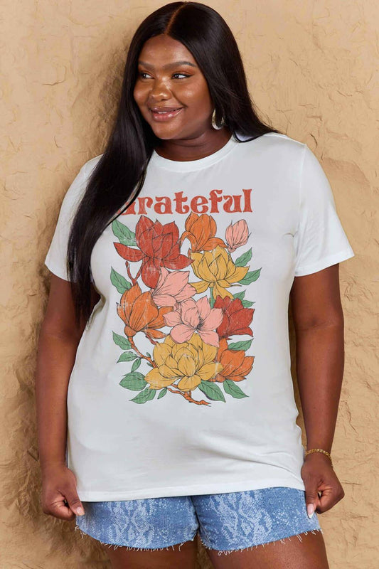 Simply Love Full Size GRATEFUL Flower Graphic Cotton T-Shirt - Carri's Cache