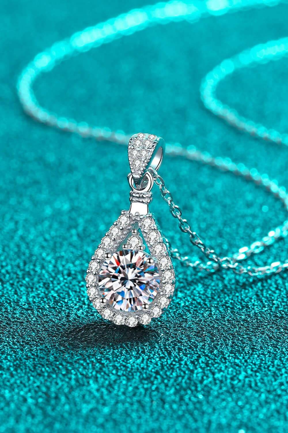 2 Carat Moissanite Teardrop Pendant 925 Sterling Silver Necklace - Carri's Cache