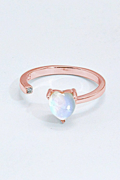 Inlaid Moonstone Heart Adjustable Open Ring.