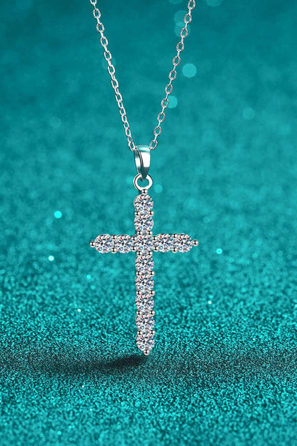 925 Sterling Silver Cross Moissanite Necklace.