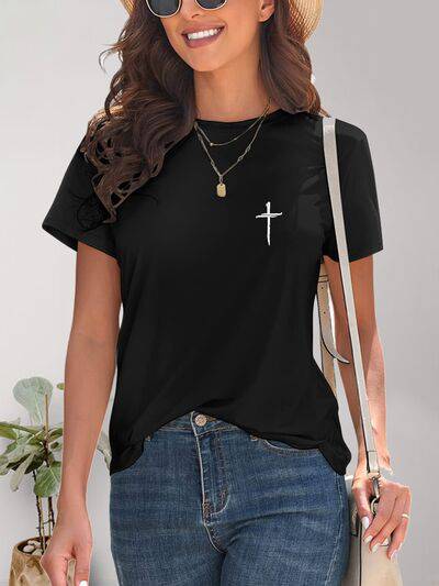 Cross Graphic Round Neck T-Shirt - Carri's Cache