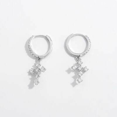 925 Sterling Silver Inlaid Zircon Cross Dangle Earrings - Carri's Cache