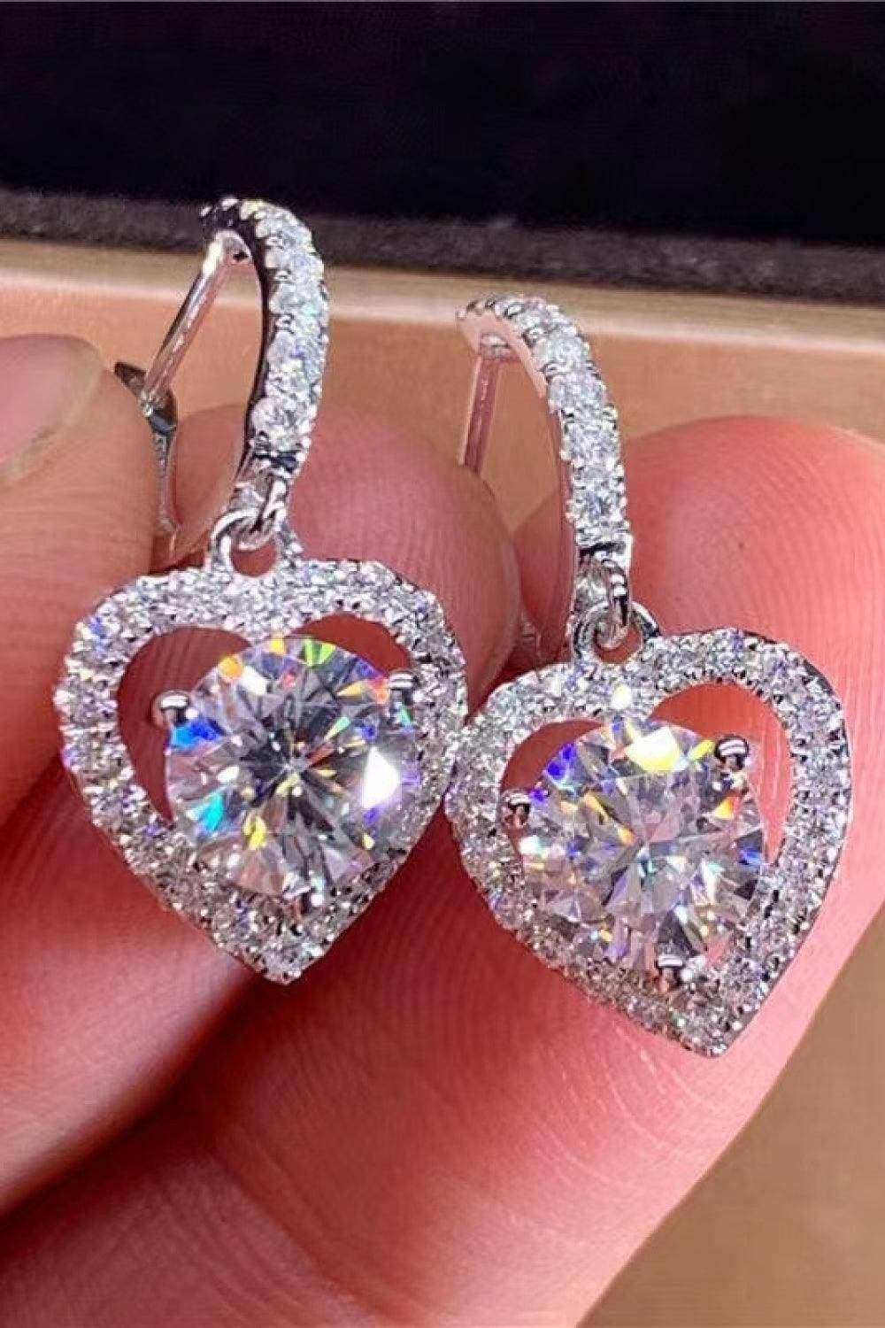 2 Carat Moissanite Platinum-Plated Heart Drop Earrings - Carri's Cache