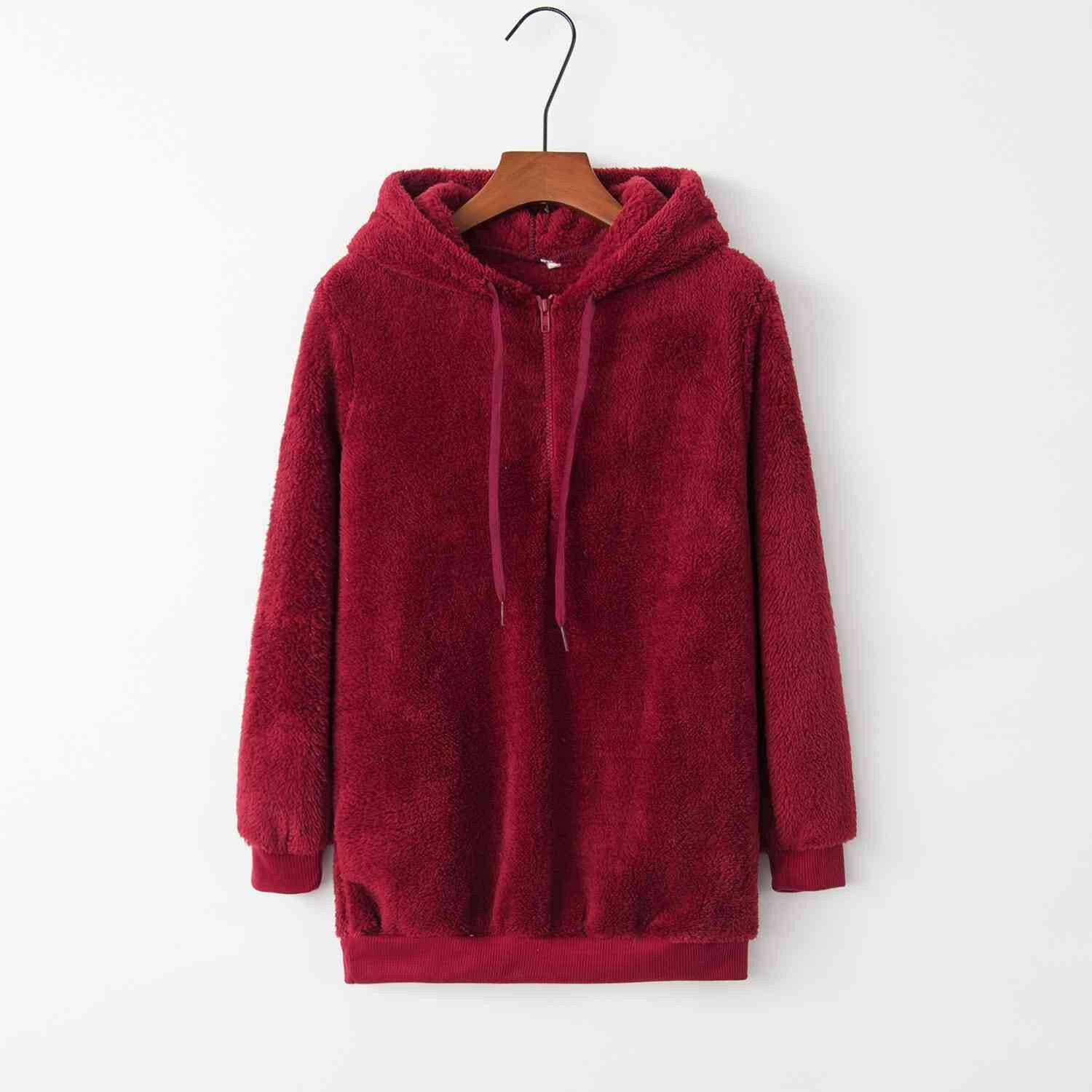 Quarter-Zip Drawstring Teddy Hoodie - Carri's Cache