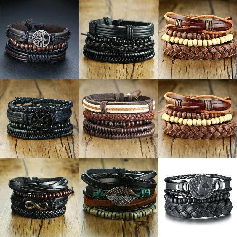 4Pcs/ Set Braided Wrap Leather Bracelets - Carri's Cache