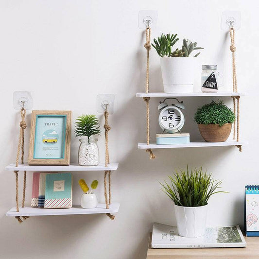 Wood & Rope Wall-hanging Shelves - Carri's Cache