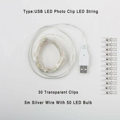 Photo Clip USB LED String Lights Fairy Lights Outdoor Battery Operated Led Garland String Lights For Bedroom Home Decoration - Carri's Cache