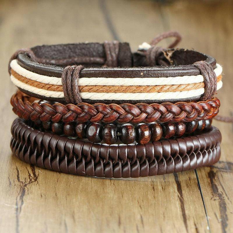 4Pcs/ Set Braided Wrap Leather Bracelets - Carri's Cache