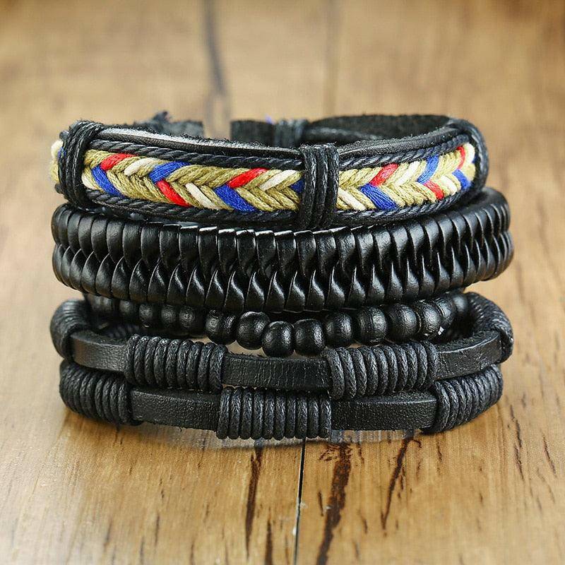 4Pcs/ Set Braided Wrap Leather Bracelets - Carri's Cache