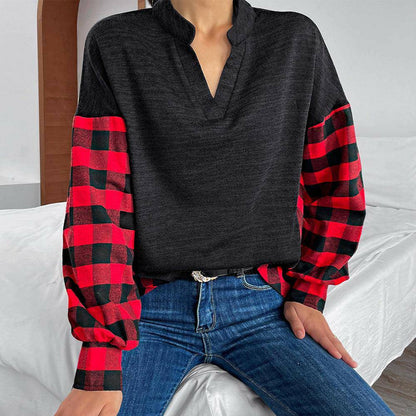 Buffalo Plaid Color Block Balloon Sleeve Top - Carri's Cache