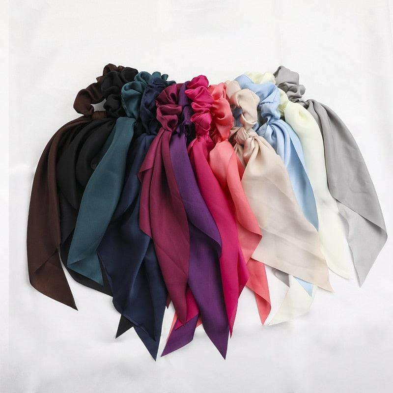 Satin Long Ribbon Scarf Scrunchie - Carri's Cache