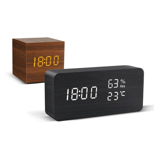 LED Wooden Voice Control Desktop Alarm Clock - Carri's Cache