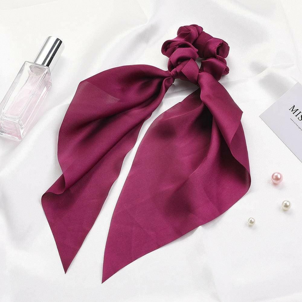 Satin Long Ribbon Scarf Scrunchie - Carri's Cache