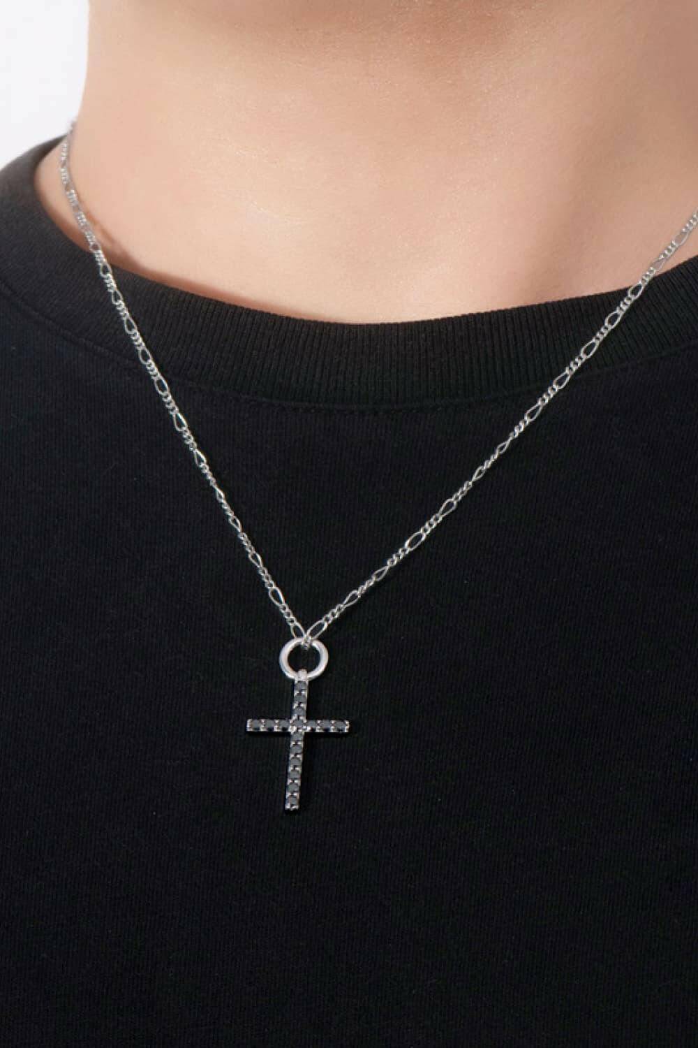 Moissanite Cross Pendant Platinum-Plated Necklace.