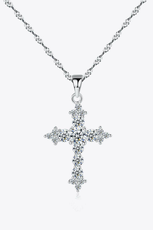 Zircon Cross Pendant 925 Sterling Silver Necklace - Carri's Cache