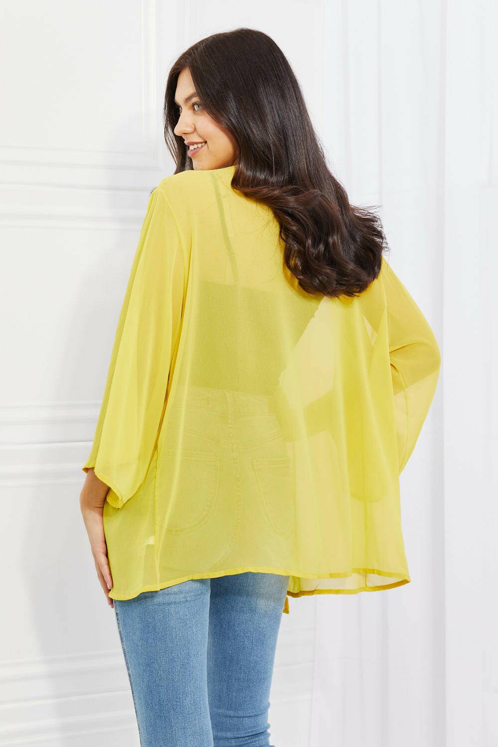 Melody Just Breathe Full Size Chiffon Kimono in Yellow - Carri's Cache