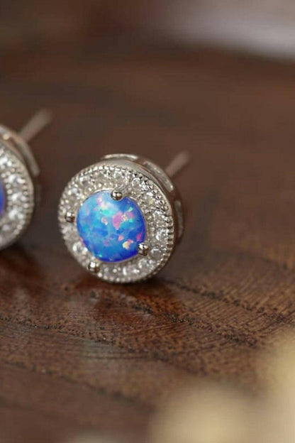 Opal 4-Prong Round Stud Earrings.