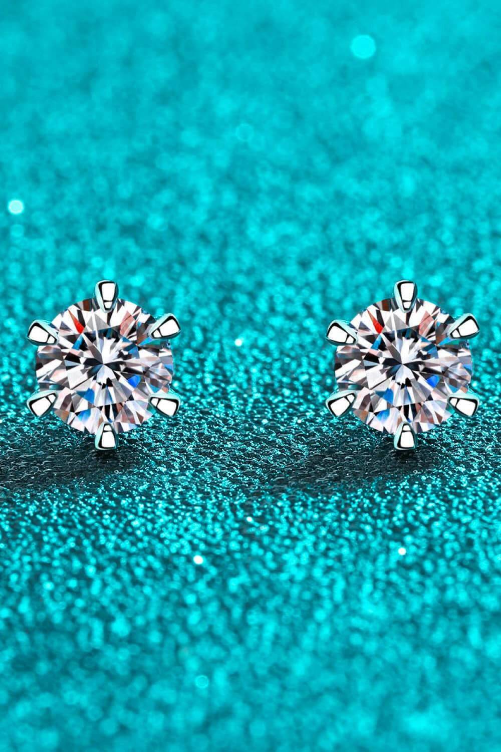 Moissanite Rhodium-Plated Stud Earrings - Carri's Cache