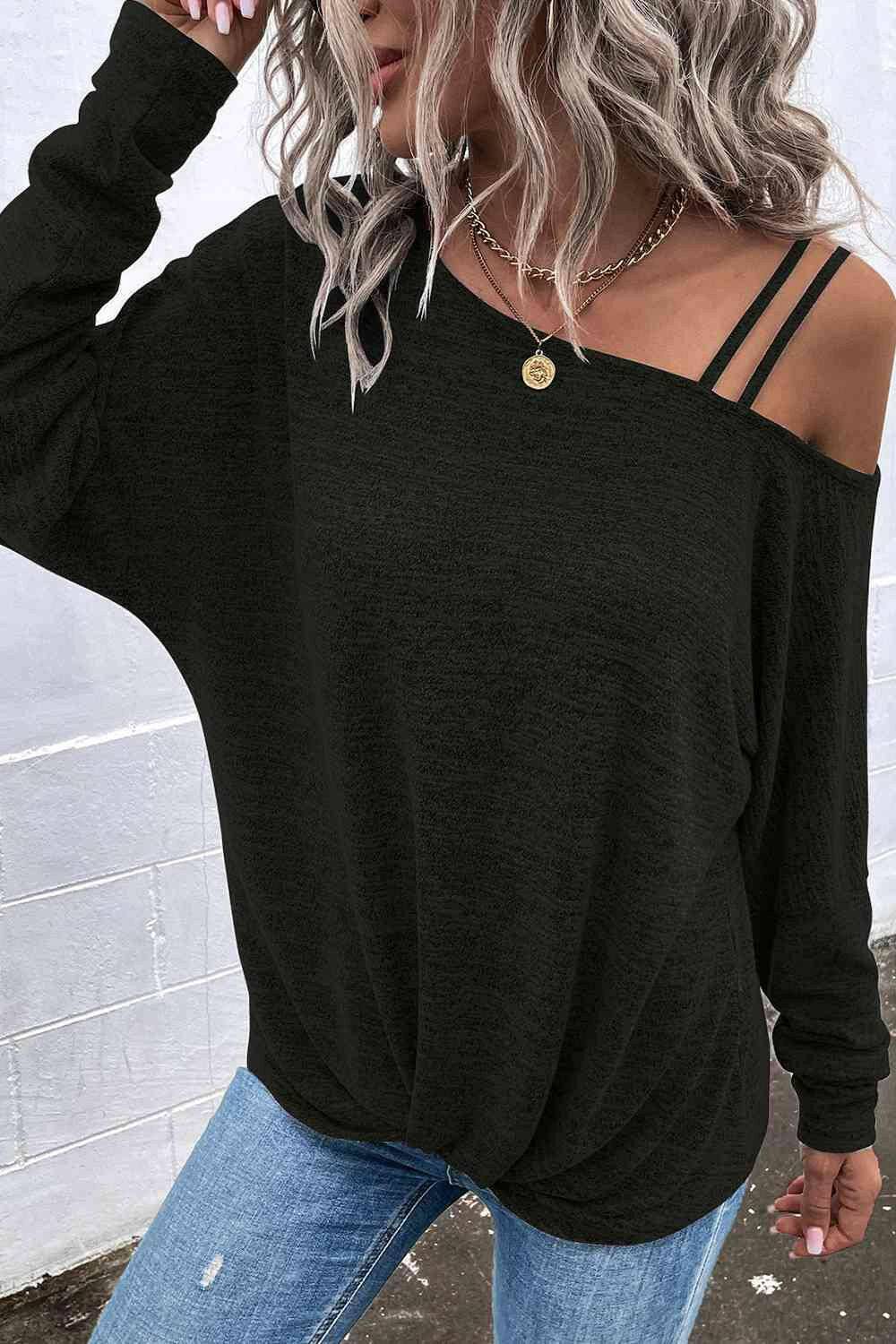 Asymmetrical Neck Long Sleeve Top - Carri's Cache