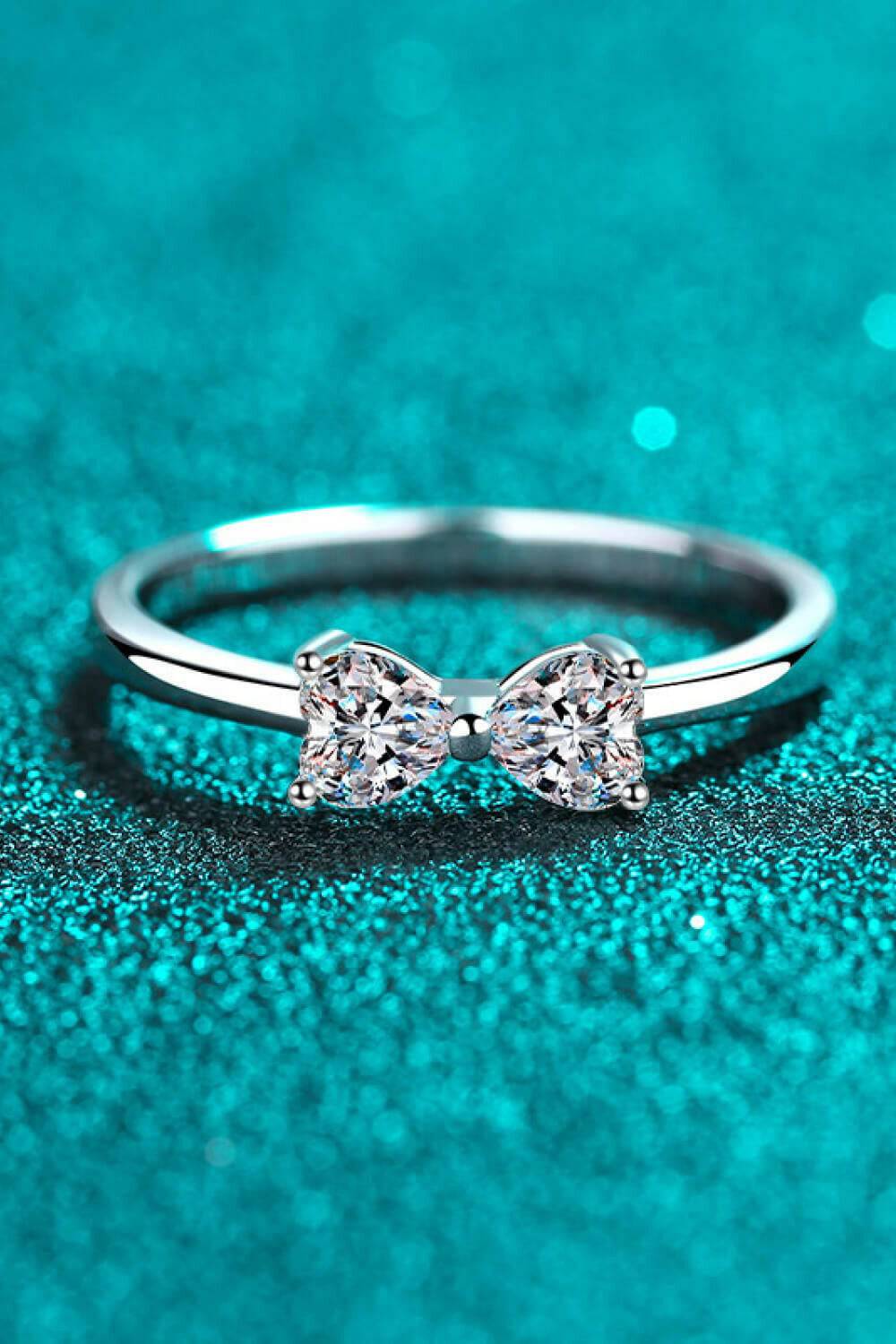 Moissanite Bow Rhodium-Plated Ring.