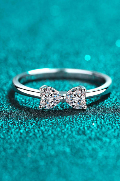 Moissanite Bow Rhodium-Plated Ring.