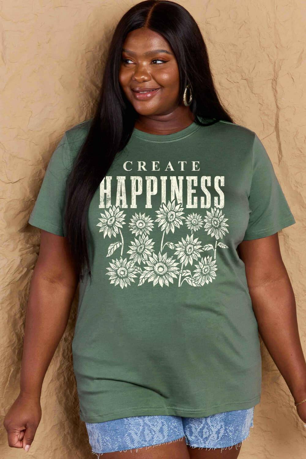 Simply Love Full Size CREATE HAPPINESS Graphic Cotton T-Shirt - Carri's Cache