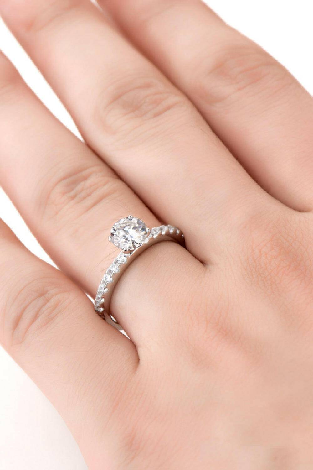 Moissanite Platinum-Plated Side Stone Ring - Carri's Cache