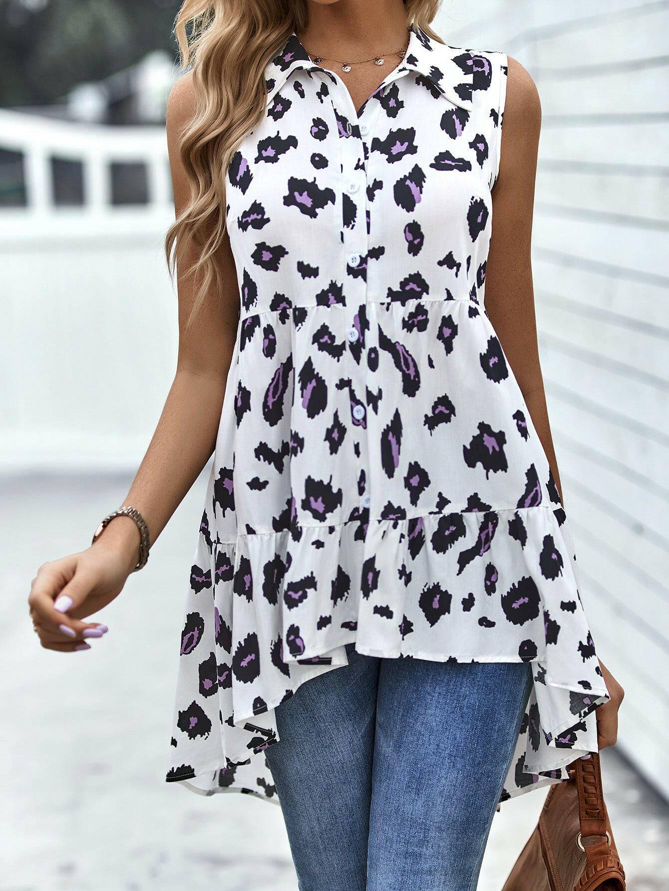 Leopard High-Low Sleeveless Shirt - Carri's Cache