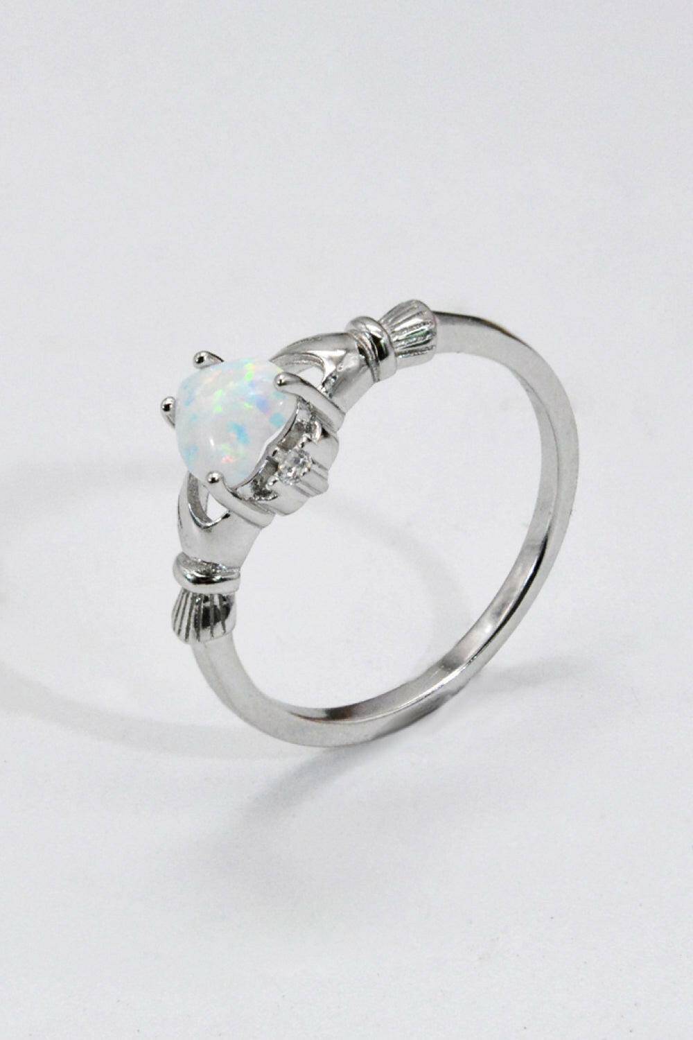 925 Sterling Silver Heart Opal Ring.