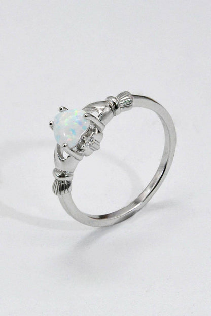 925 Sterling Silver Heart Opal Ring.