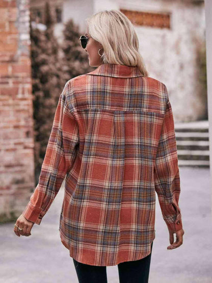 Plaid Dropped Shoulder Longline Shirt - Carri's Cache