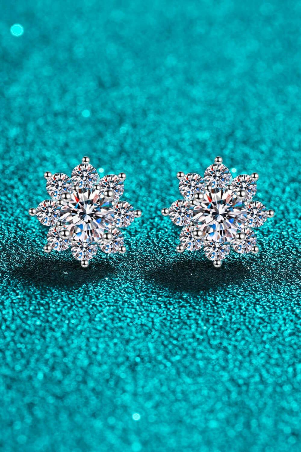 Moissanite 925 Sterling Silver Flower/Snowflake Earrings - Carri's Cache