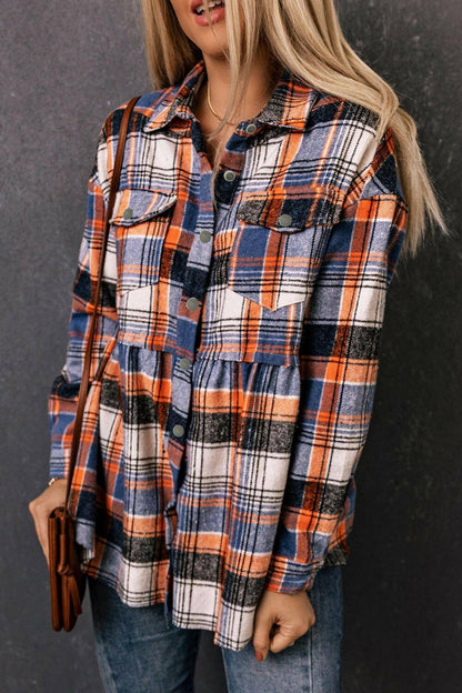 Plaid Button-Front Peplum Shirt.